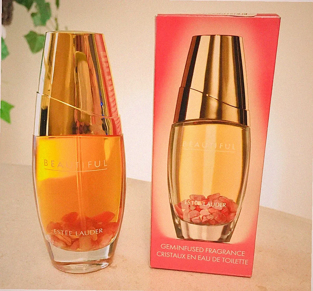 Estee Lauder Beautiful Perfume .95 oz Eau De Toilette Red Rose Gem-Infused Boxed